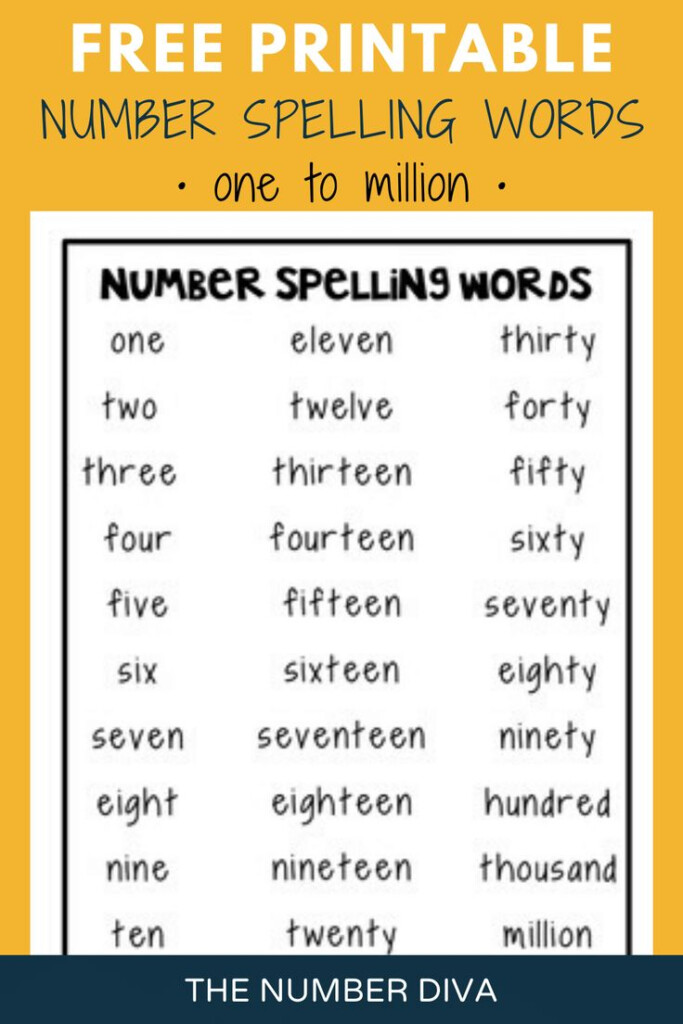 FREE Number Names Spelling List Spelling Words Number Words Spelling 